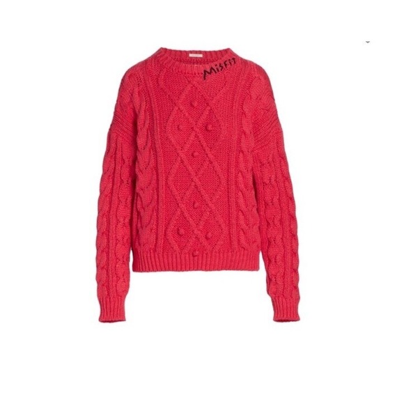 MOTHER The Jumper Cable-Knit Sweater Pullover Chunky Red Size XS Valentines - Picture 1 of 8